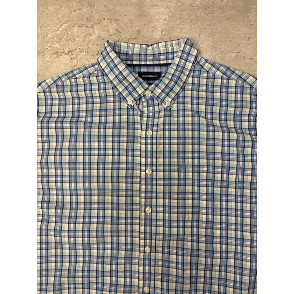 Croft & Barrow Plaid Single Pocket Reworked Cropped Button Up Shirt Size XL