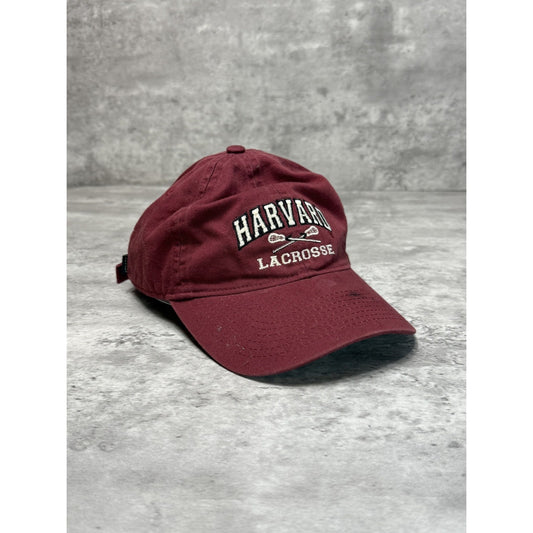Vintage Harvard Lacrosse NCAA Embroidered Spellout Strapback Hat OSFA Maroon