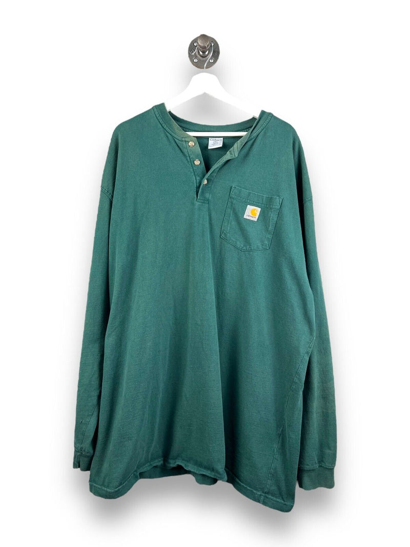 Vintage 90s Carhartt Pocket Logo Long Sleeve 1/4 Button Up T-Shirt Size 2XL Tall