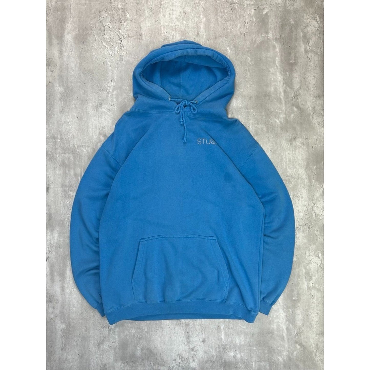 Vintage 2000s Stussy 80 Spellout Graphic Hooded Sweatshirt Size XL Blue