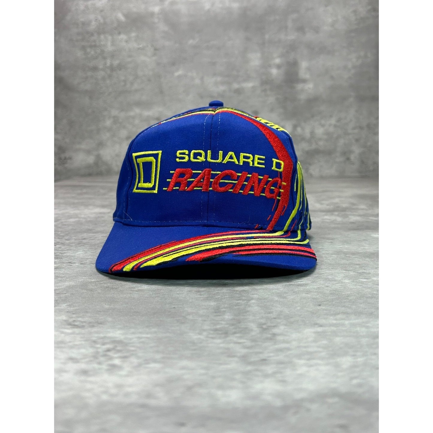 Vintage Square D Racing Embroidered Spellout Logo Snapback Hat OSFA