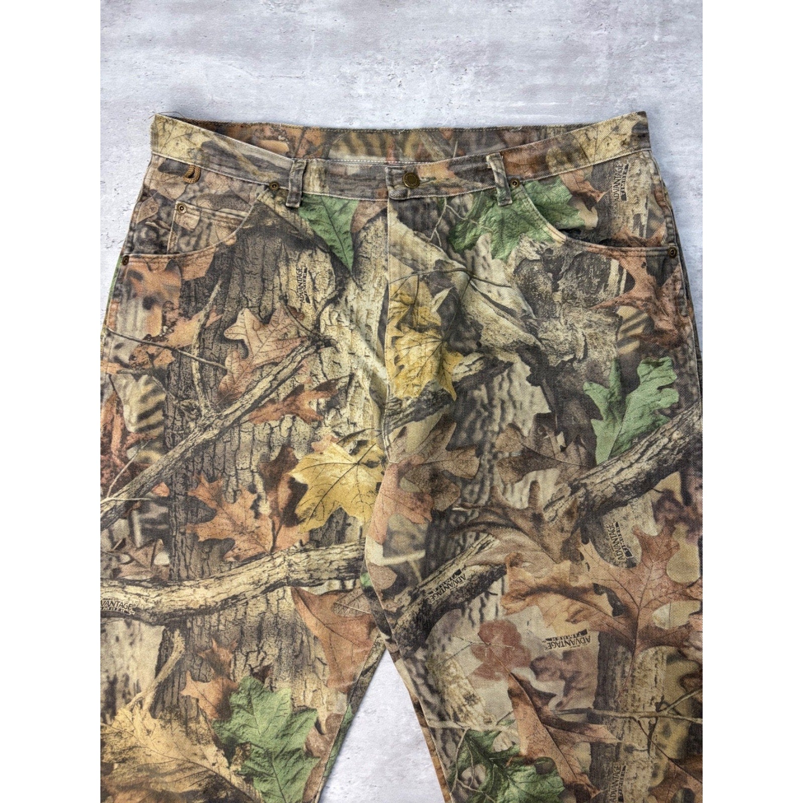 Vintage Wrangler Rugged Wear Advantage Timber Camo Denim Hunting Pants Size 39