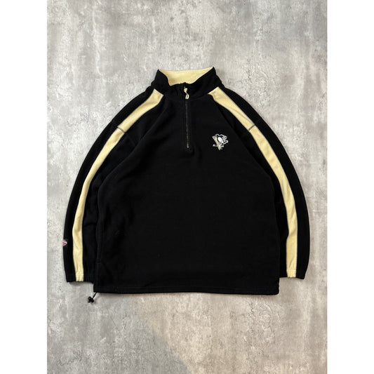 Vintage Pittsburgh Penguins NHL Embroidered Logo 1/4 Zip Fleece Sweatshirt 2XL