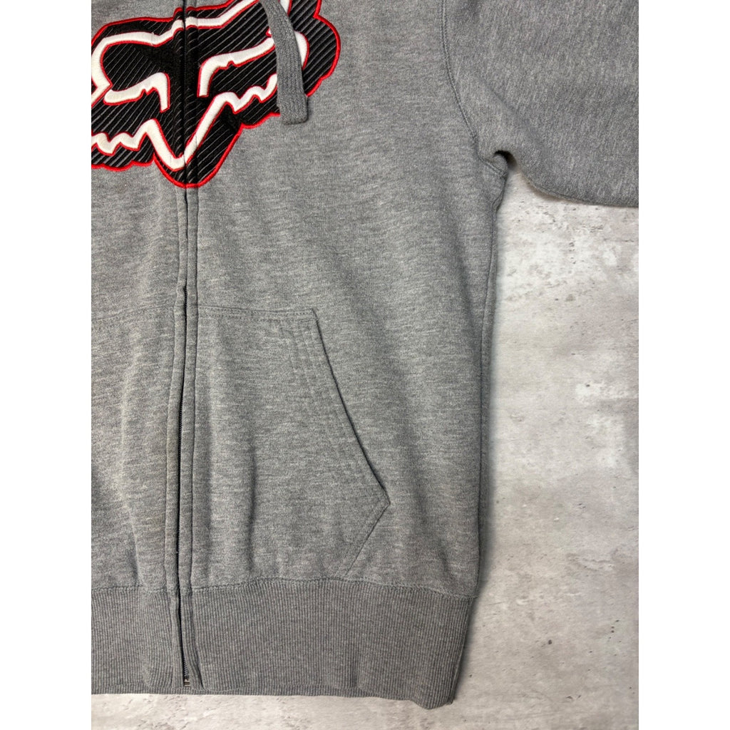 Vintage Fox Embroidered Logo Full Zip Fleece Lined Hooded Sweatshirt Size Small