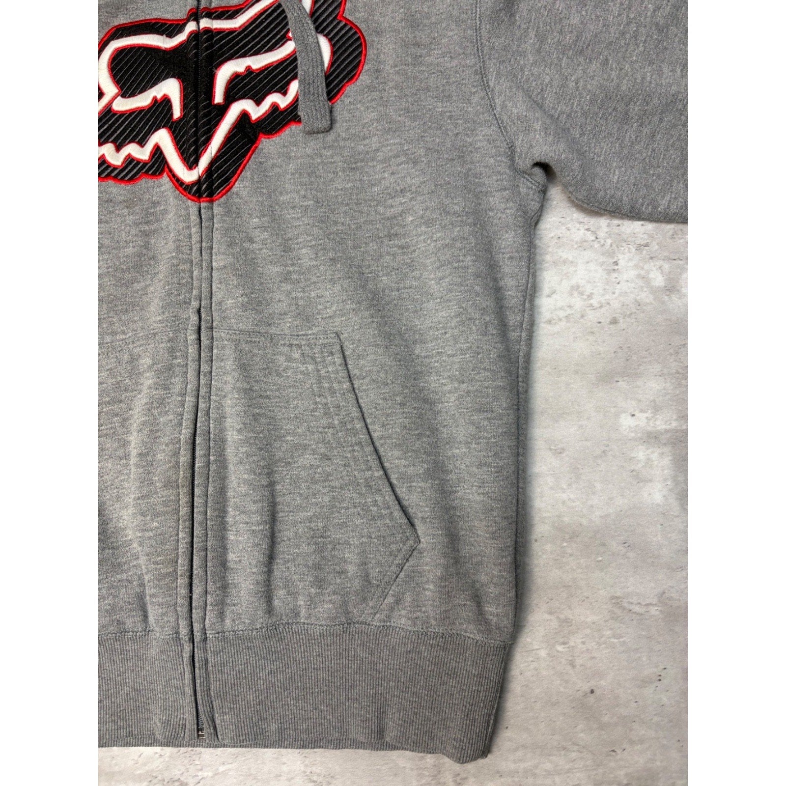 Vintage Fox Embroidered Logo Full Zip Fleece Lined Hooded Sweatshirt Size Small
