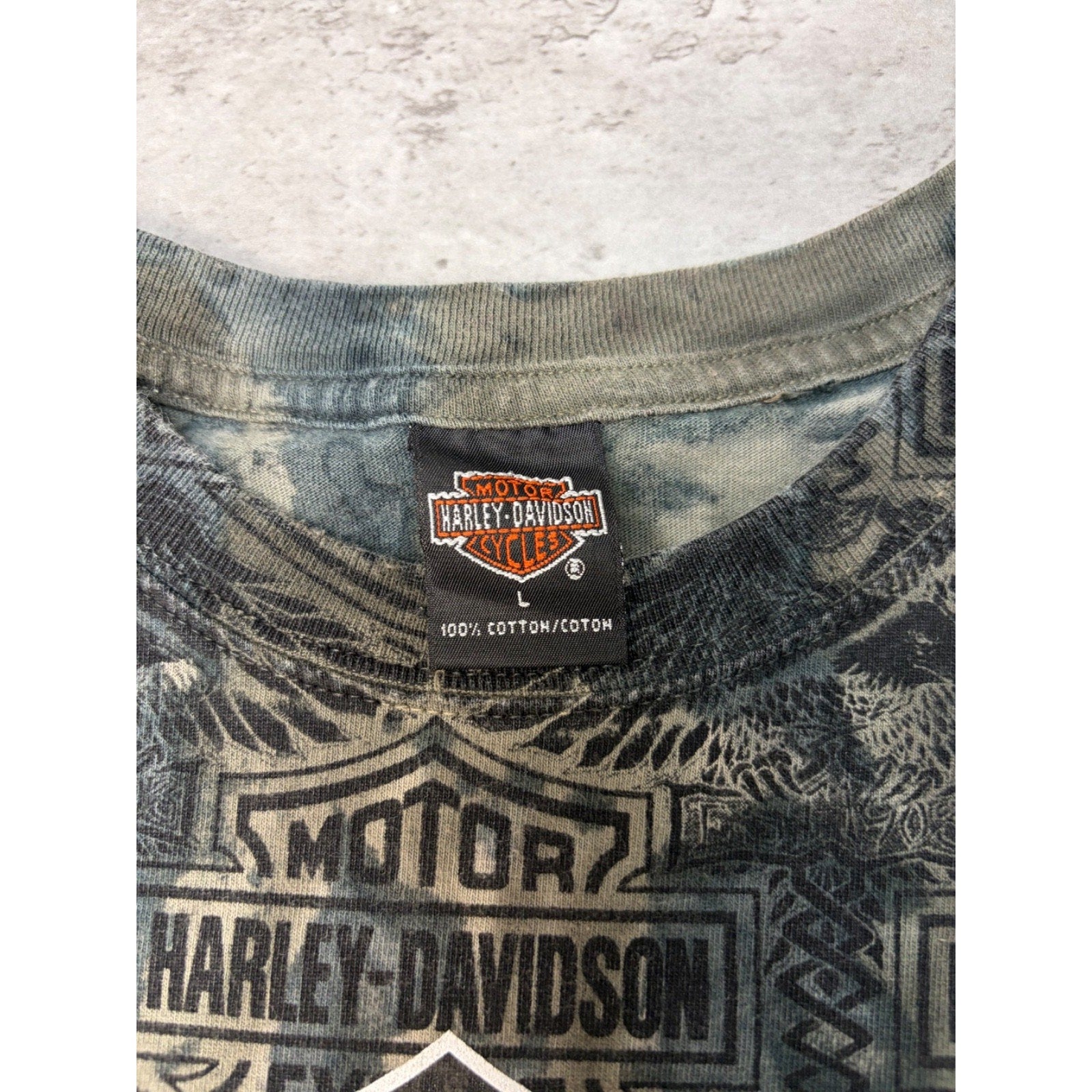 Vintage 1999 Harley Davidson Classic Logo All Over Print T-Shirt Size Large