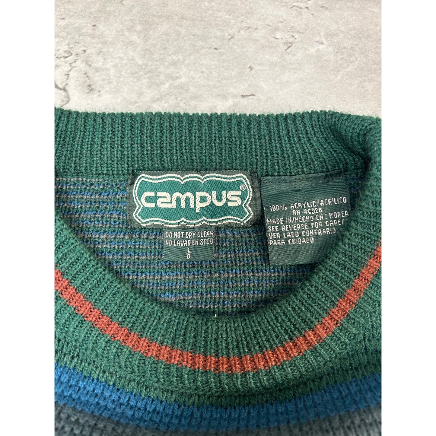 Vintage Campus Geometric Pattern Knit Sweater Size Large Green