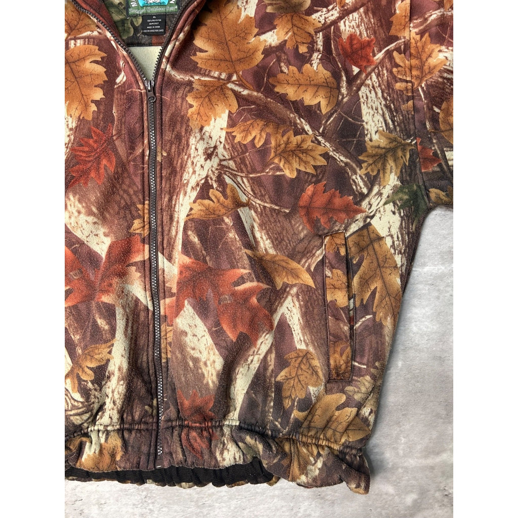 Vintage 90s Fall Tree Camo Full Zip Hooded Hunting Jacket Size XL