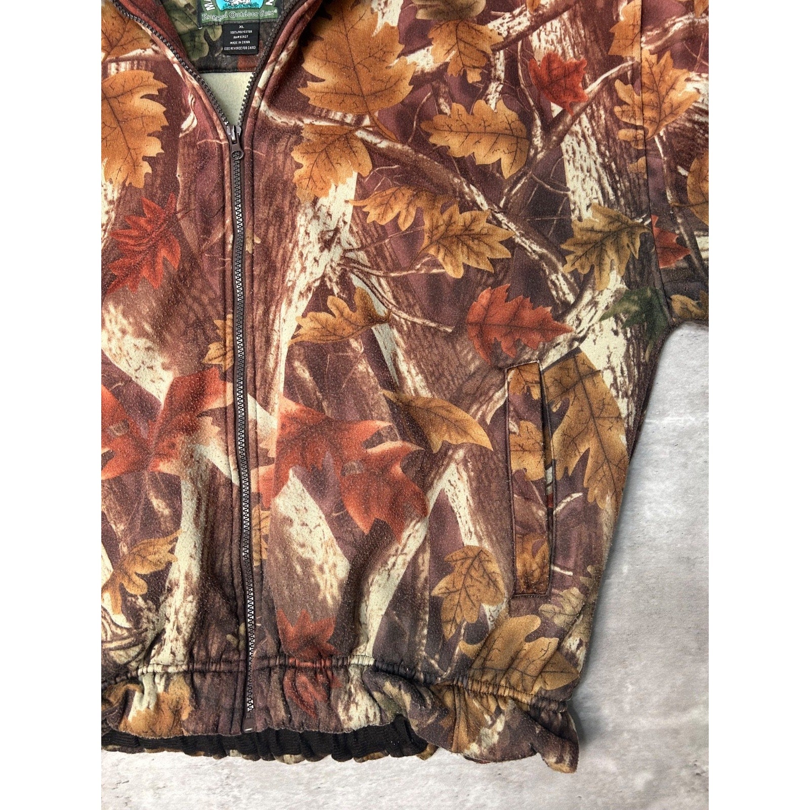 Vintage 90s Fall Tree Camo Full Zip Hooded Hunting Jacket Size XL