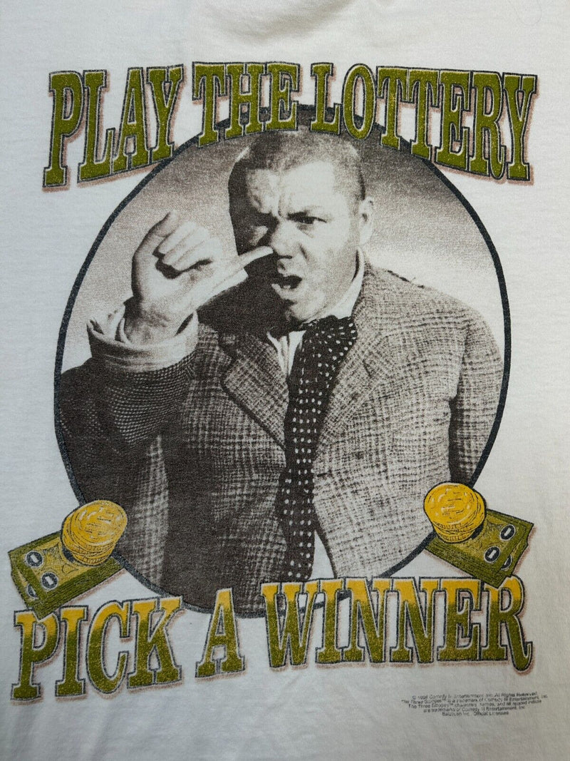 Vintage 1998 The Three Stooges Pick A Winner Lottery Comedy T-Shirt Sz Large 90s