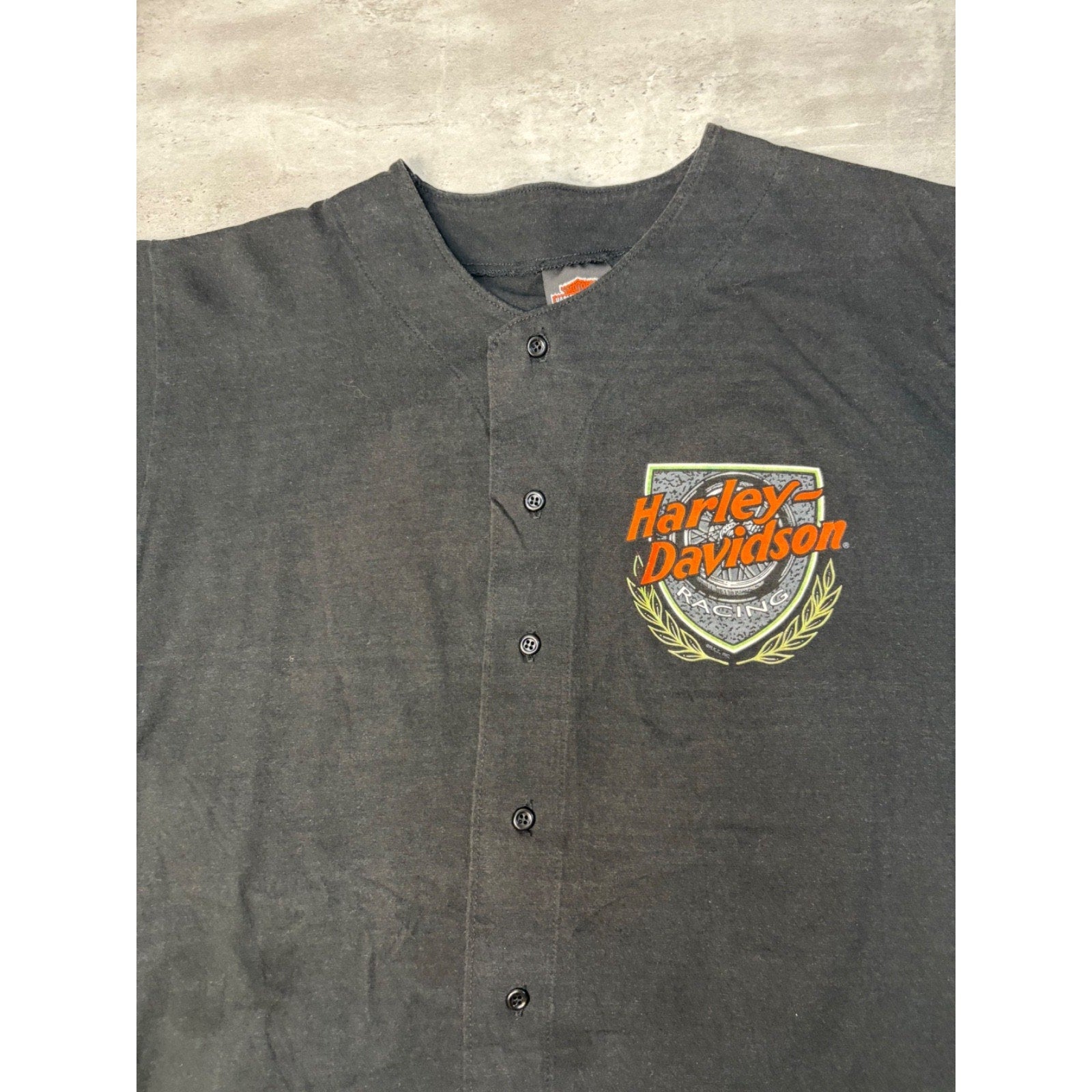Vintage Harley Davidson Fort Collins Landscape Graphic Baseball Jersey Sz Large