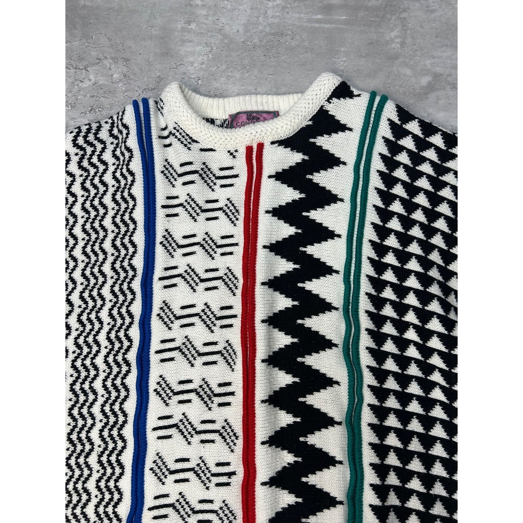 Vintage 90s Concrete Abstract Striped Pullover Knit Sweater Size Large