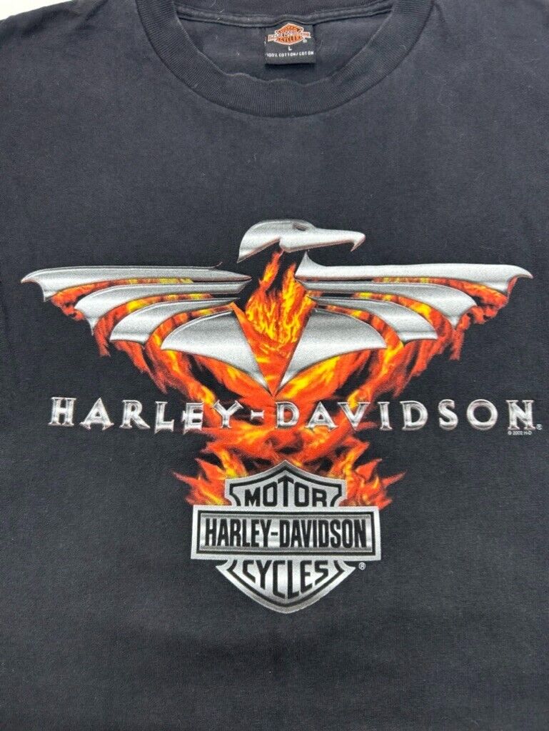 Vintage Harley Davidson Flaming Eagle Graphic T-Shirt Size Large Black