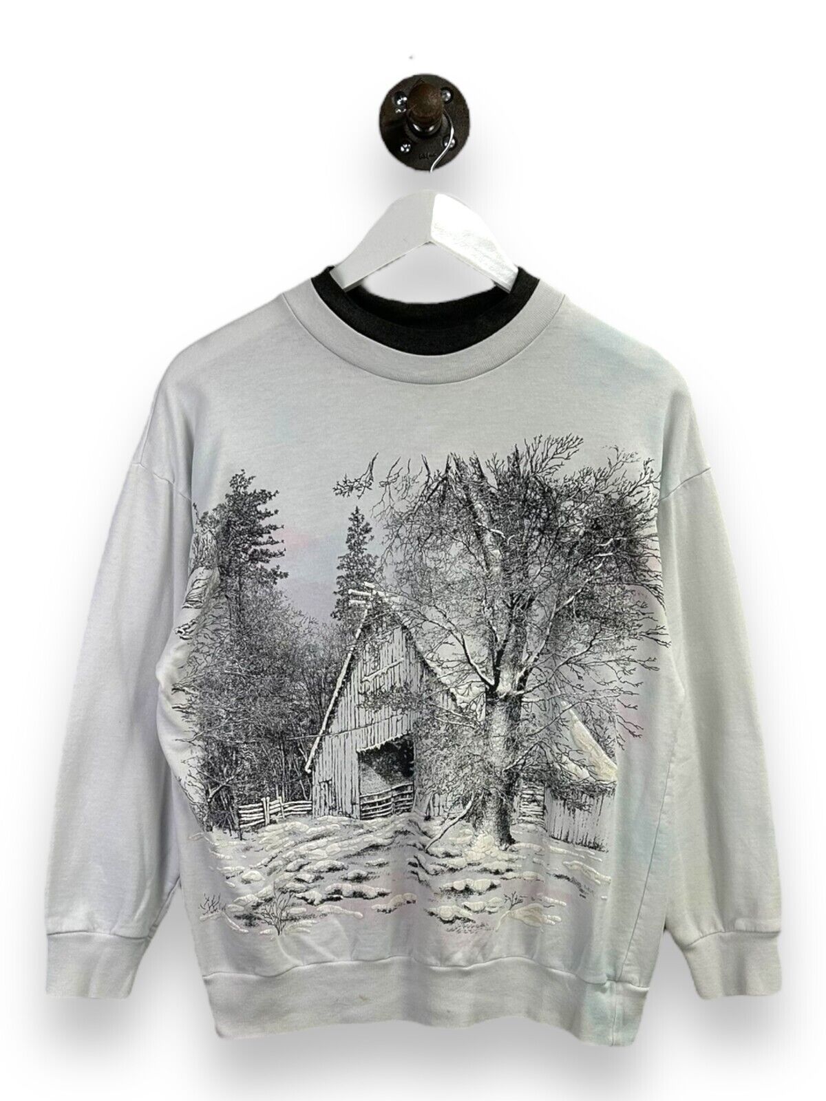 Vintage 1995 Winter Landscape Big Graphic Sweatshirt Size Medium White 90s