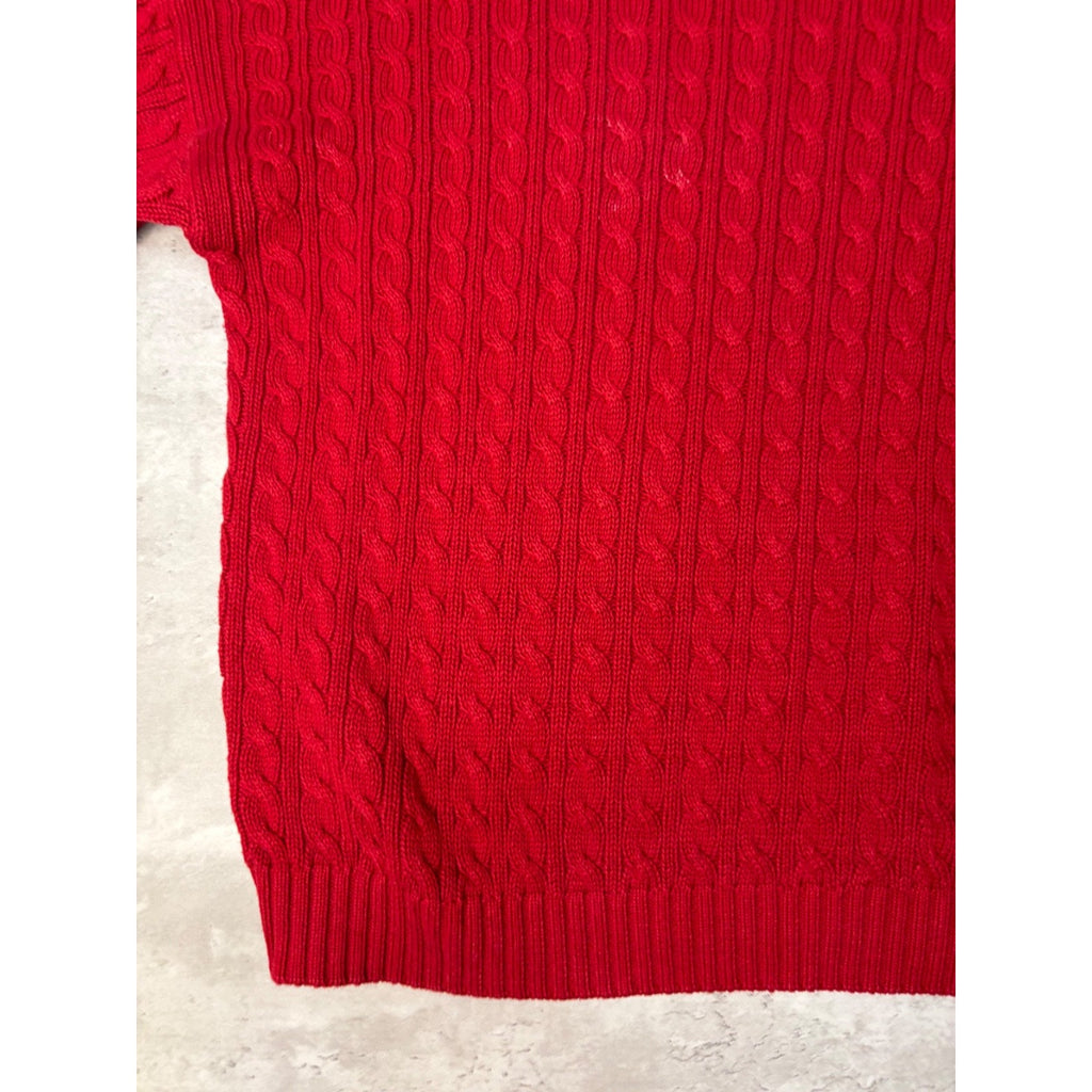 Vintage Chaps Embroidered Crest Pullover Red Cable Knit Sweater Size XL