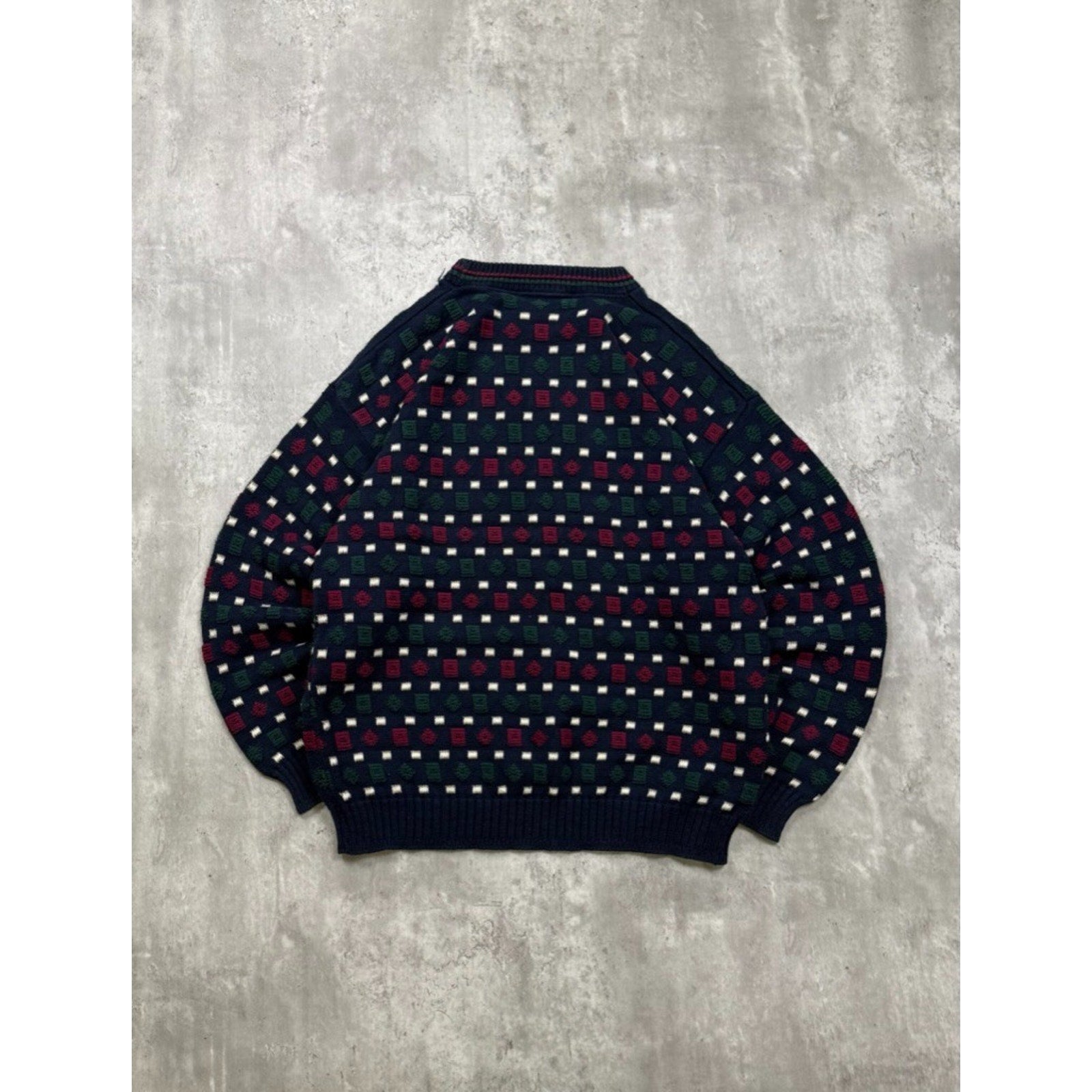 Vintage 90s Geometric Pattern Print Pullover Ribbed Knit Sweater Size Large