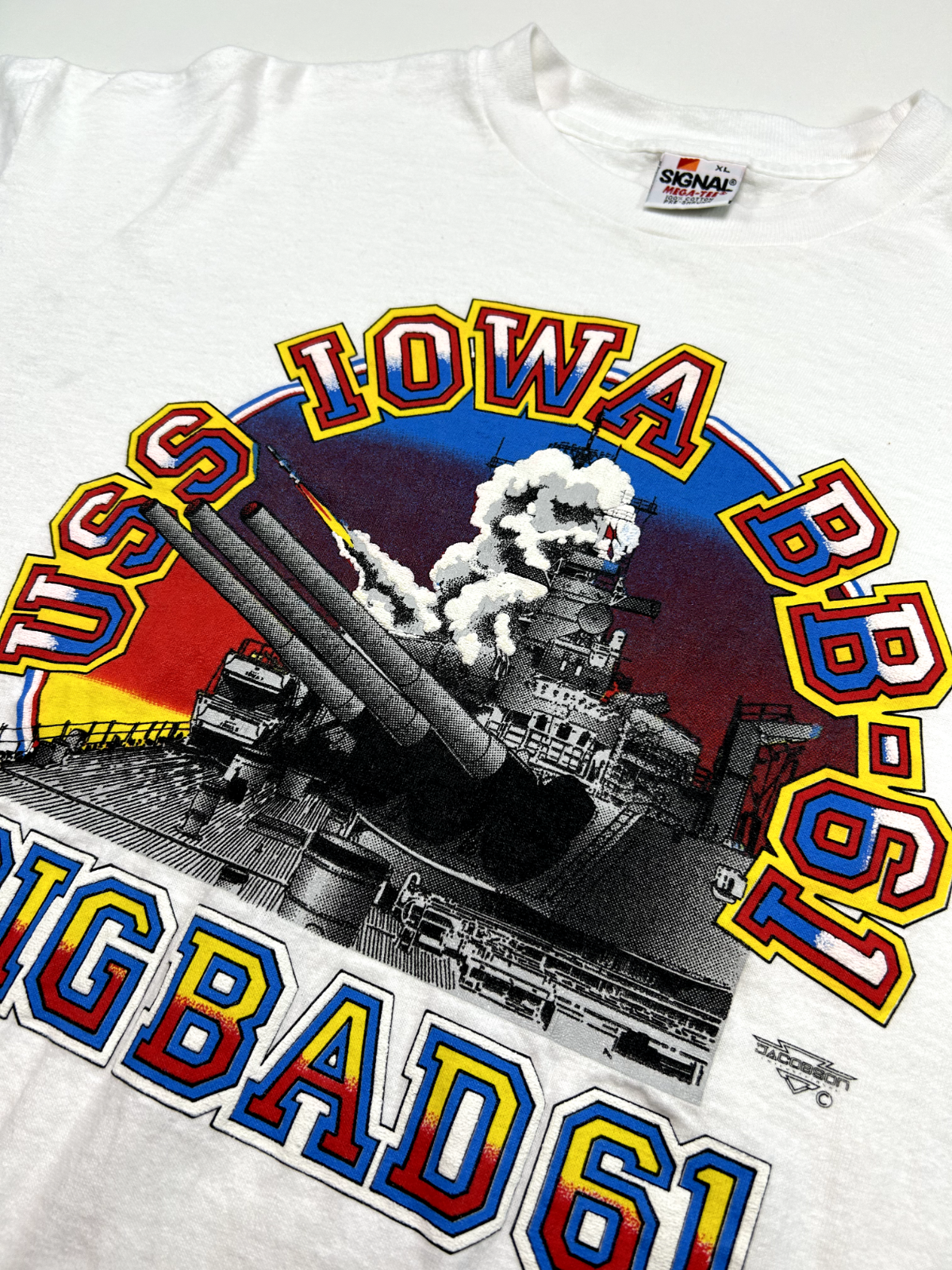 Vintage 90s USS Iowa Big Bad 61 US Navy Boat Graphic T-Shirt Size XL