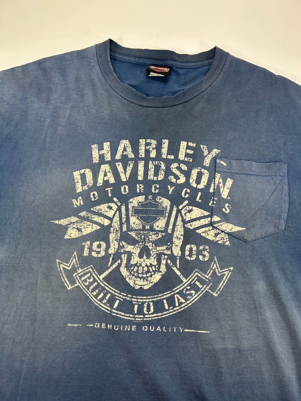 Harley Davidson Motorcycles Skull Graphic Spell Out T-Shirt Size 2XL Blue