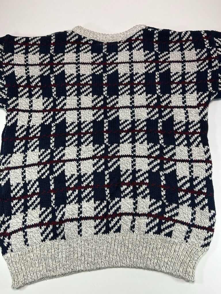 Vintage 90s Authentic Issue Plaid Print Pull Over Ribbed Knit Sweater Size Large