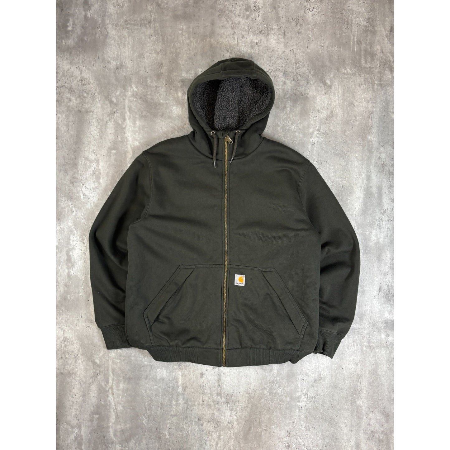 Vintage Carhartt Fleece Lined Workwear Full Zip Hooded Sweatshirt Size Large