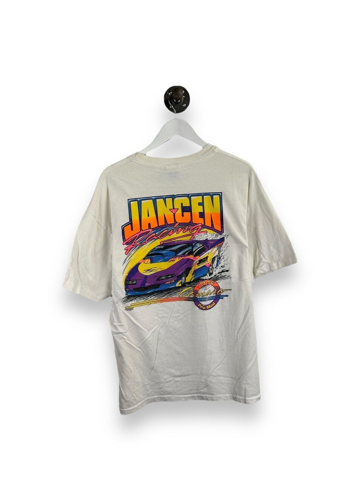 Vintage 1996 Jancen Racing Pro Mod Camaro Car Graphic T-Shirt Size XL White