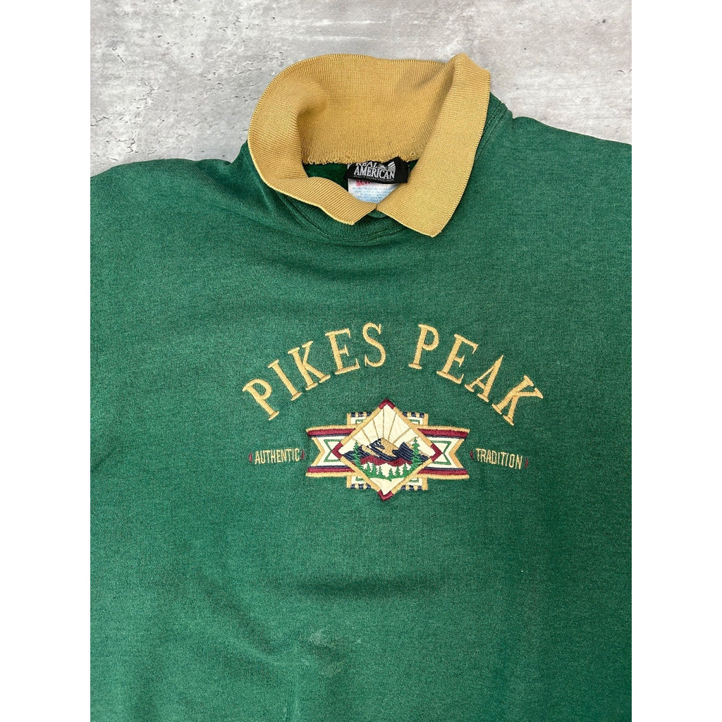 Vintage 90s Pikes Peak Embroidered Destination Collared Sweatshirt Size Large