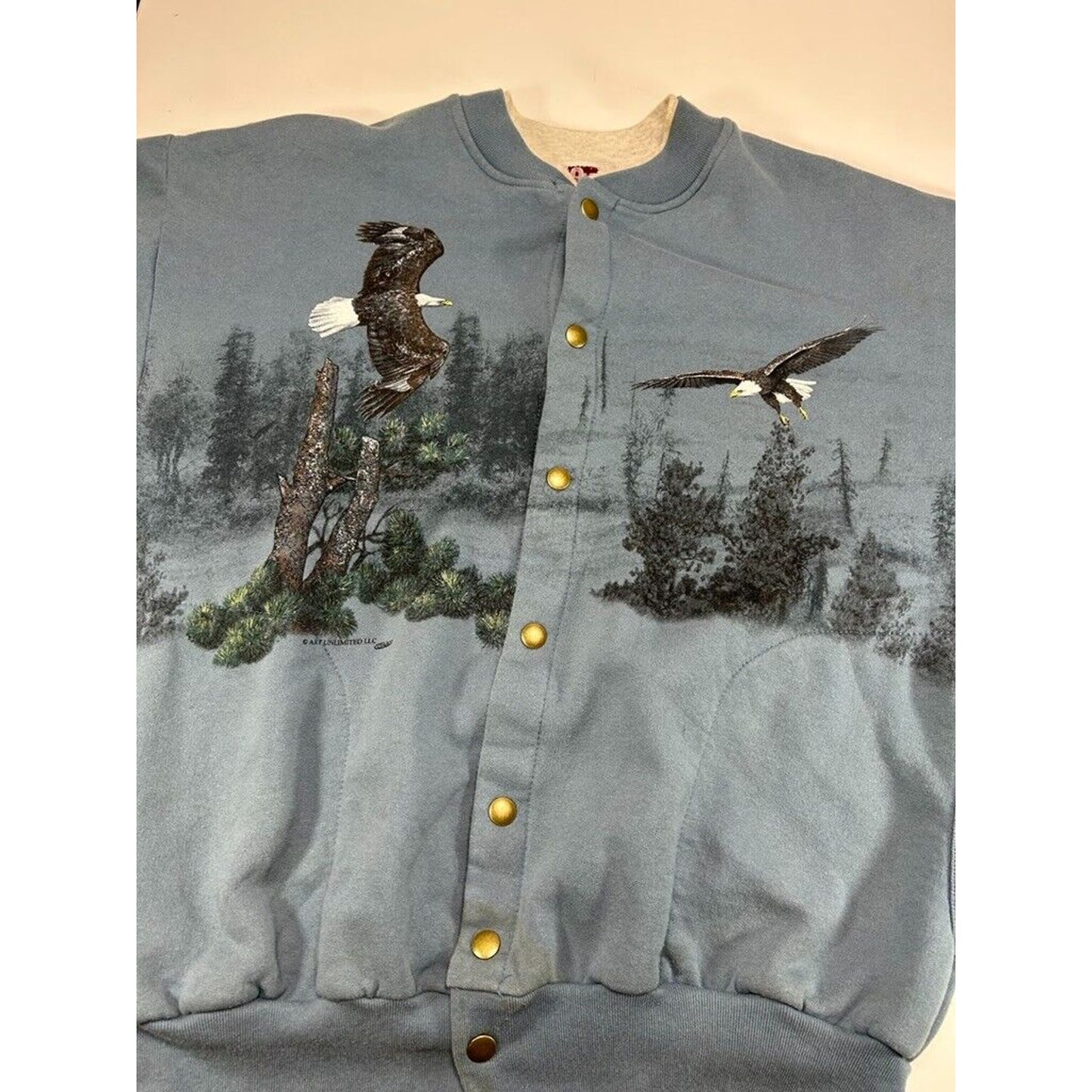 Vintage 80s/90s Bald Eagle Wilderness Landscape Wraparound Sweatshirt Size Large