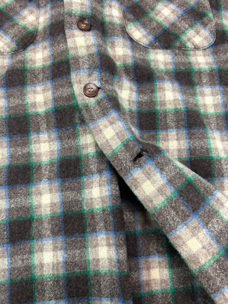 VTG 70s/80s Pendleton Plaid Double Pocket Long Sleeve Button Up Shirt Sz Medium