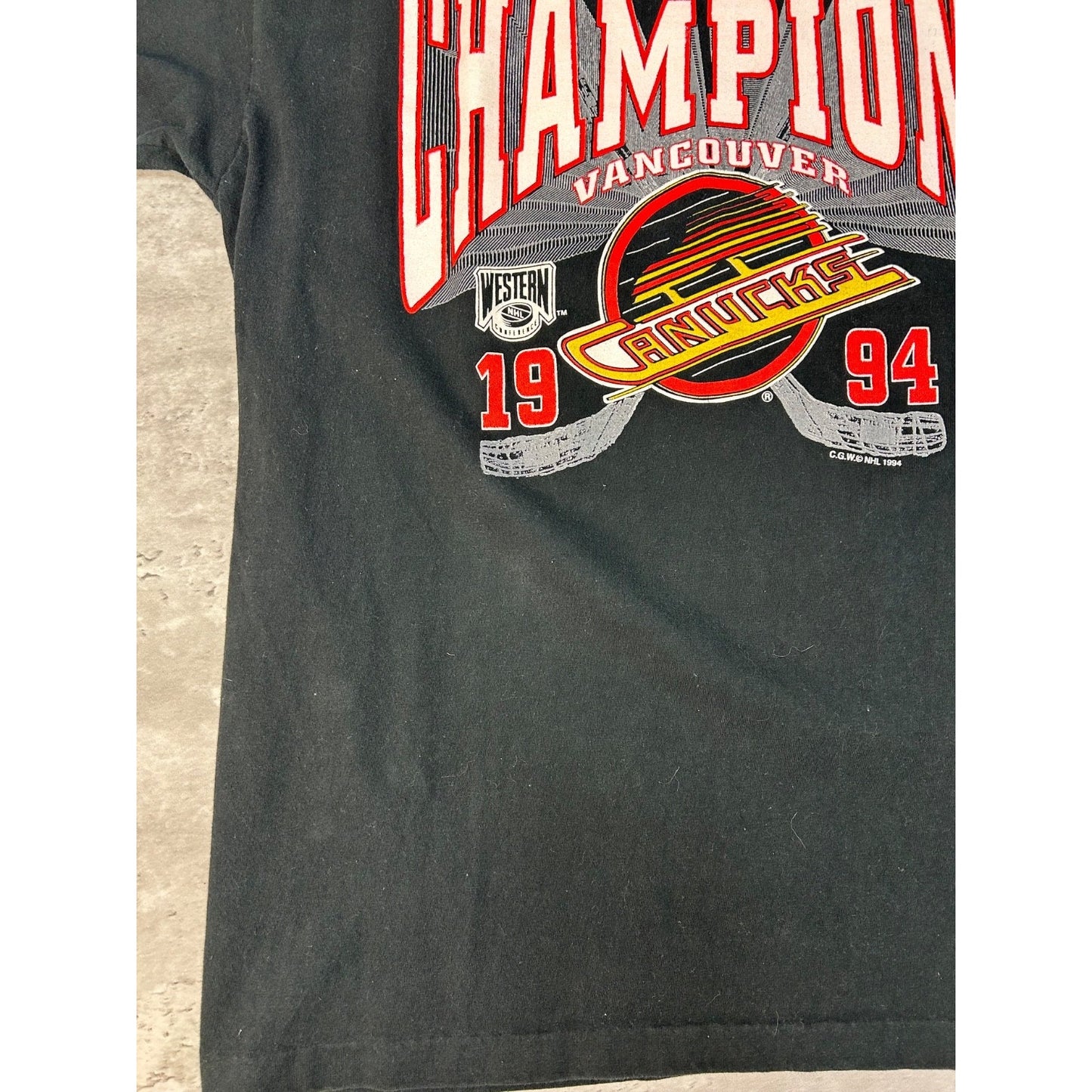 Vintage 1994 Vancouver Canucks NHL Western Conference Champs T-Shirt Size Large