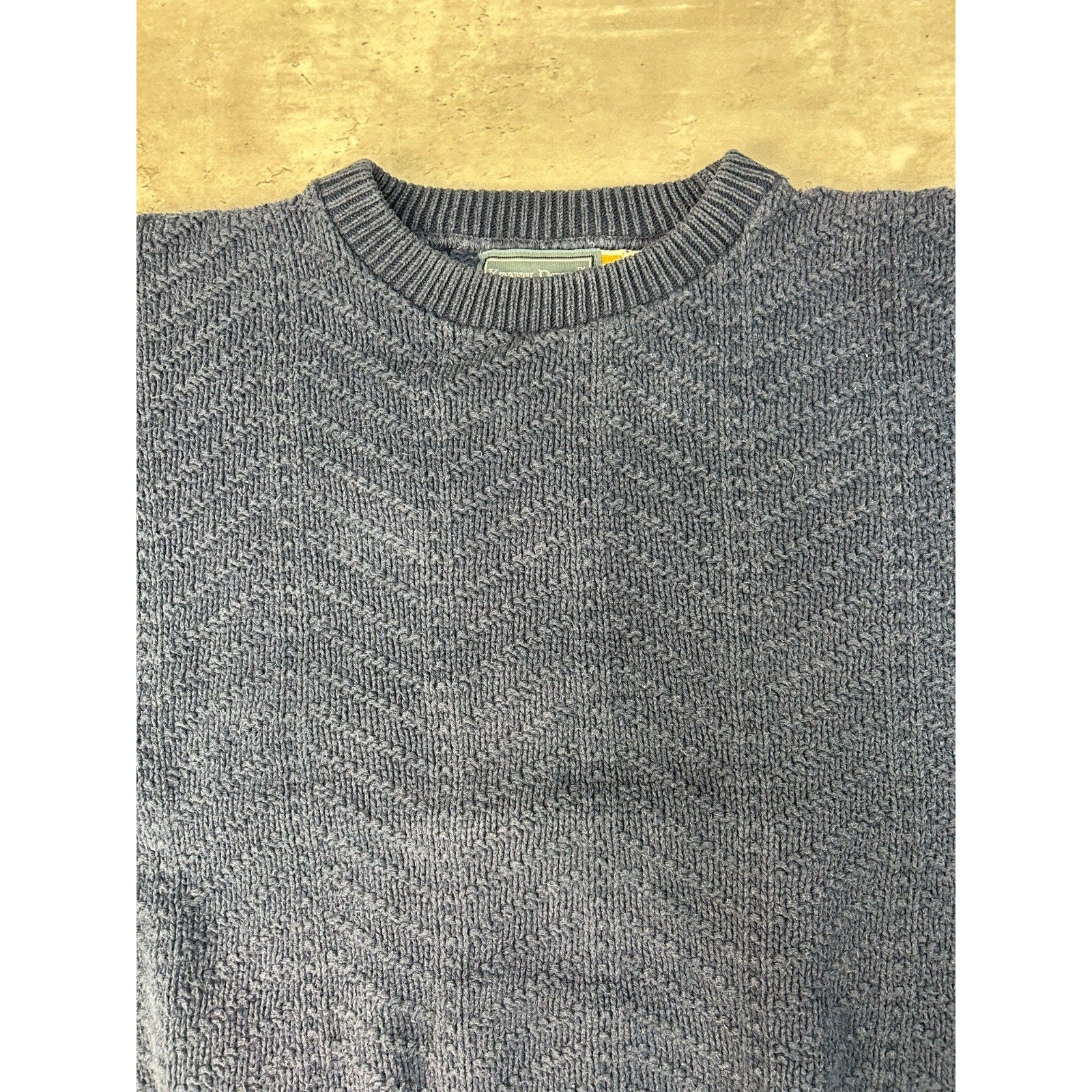 Vintage Zig Zag Striped Solid Print Pullover Knit Sweater Size Large