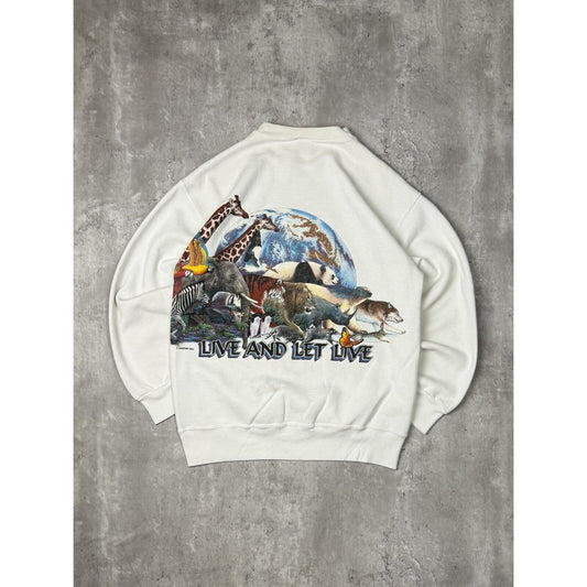 Vintage 90s Live And Let Live Nature Animal Graphic Sweatshirt Size Large