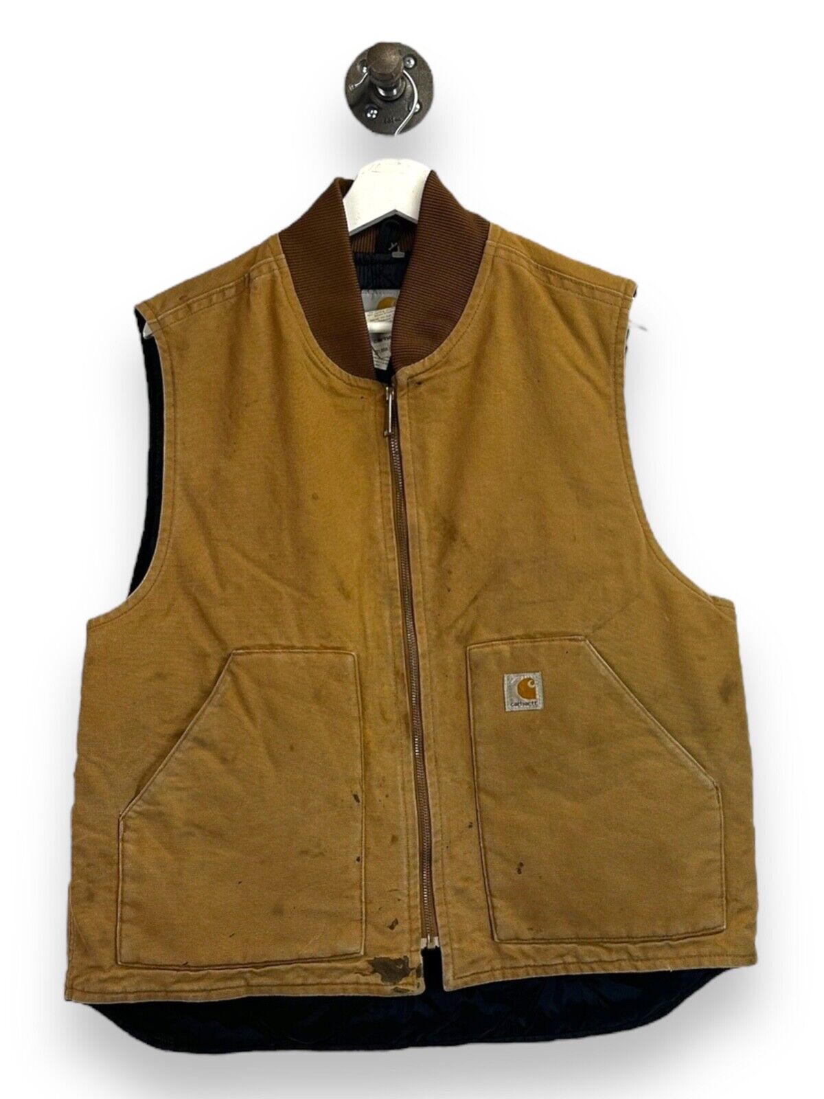 Carhartt Quilted Lined Workwear Canvas Vest Jacket Size Large Tan