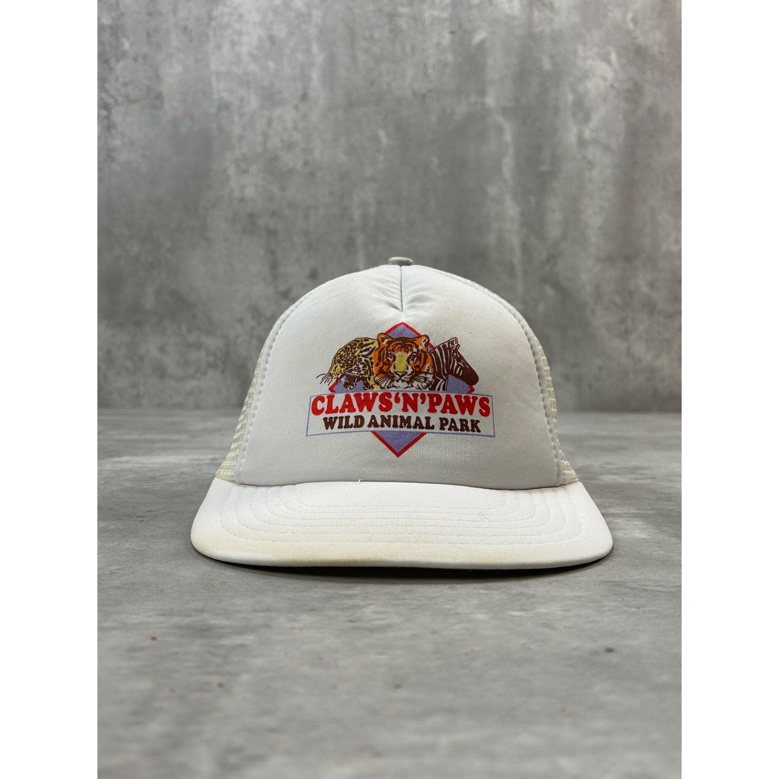 Vintage 80s Claws And Paws Wild Animal Park Graphic Trucker Snapback Hat OSFA