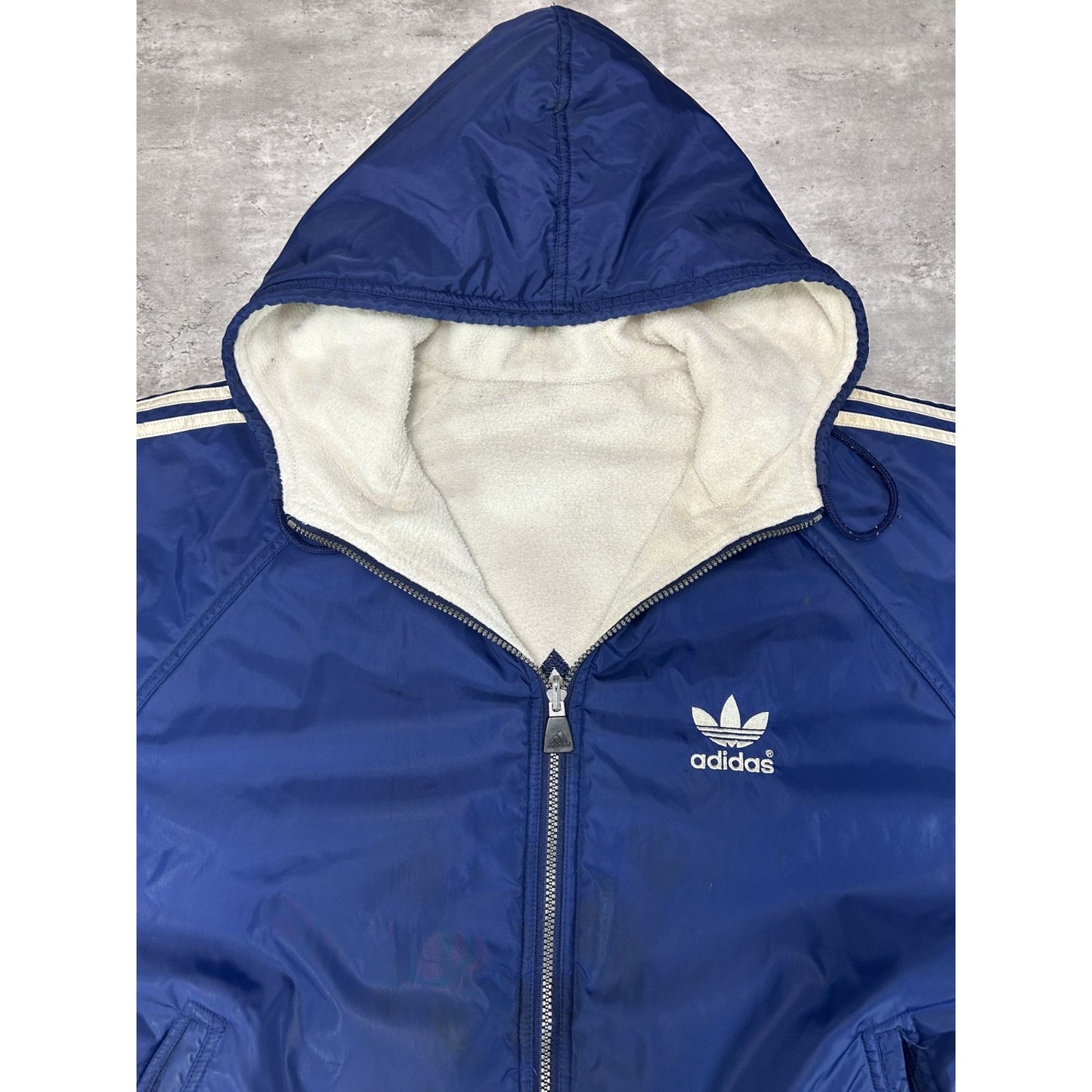 Vintage 90s Adidas Embroidered Trefoil Reversible Full Zip Hooded Jacket Size L