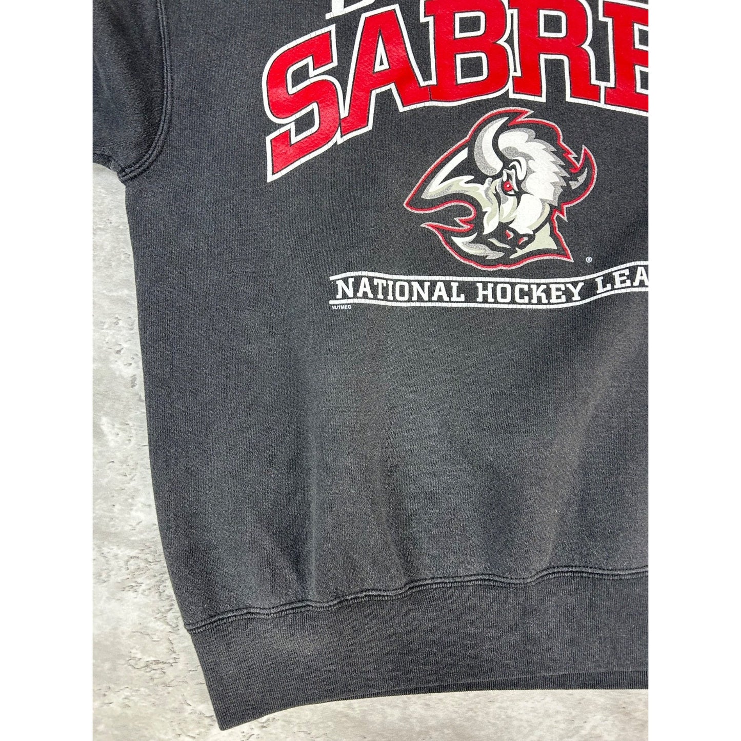 Vintage 90s Buffalo Sabres NHL Graphic Spellout Hockey Sweatshirt Size Medium