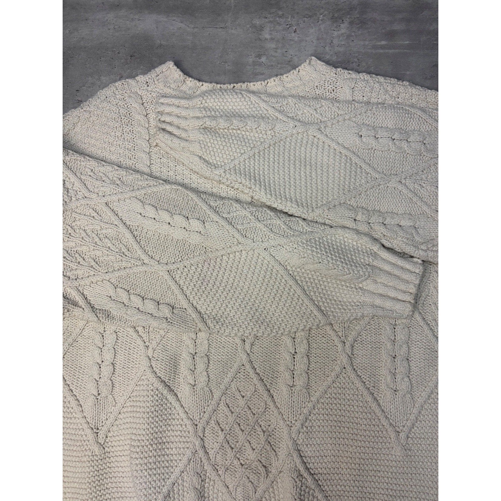 Vintage 90s Structure Pullover Textured Beige Knit Sweater Size Large