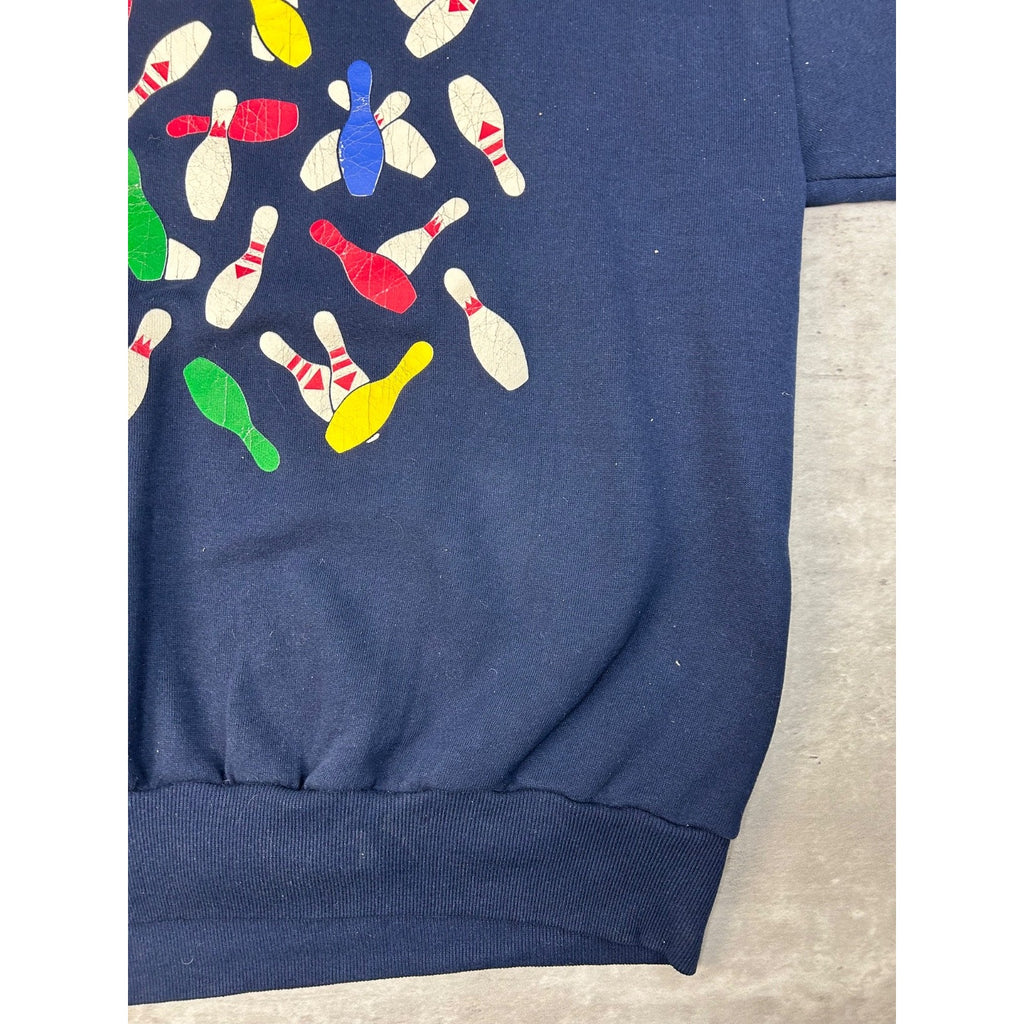 Vintage 90s Bowling Pins Graphic Crewneck Sweatshirt Size 2XL