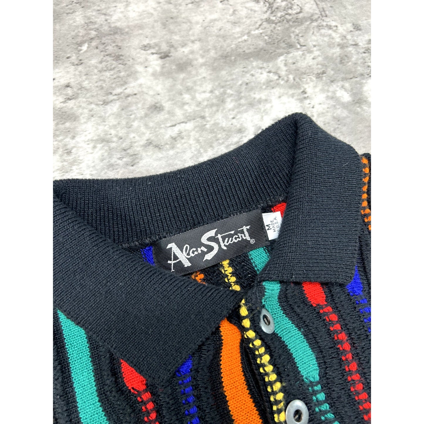 Vintage 90s Alan Stuart 3D Knit COOGI Style Abstract Knit Sweater Size Medium