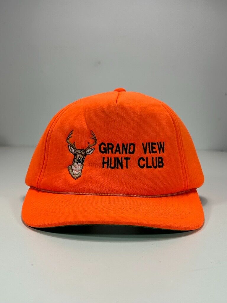 Vintage 80s Grand View Hunt Club Deer Graphic Foam Snapback Hat OSFA Orange