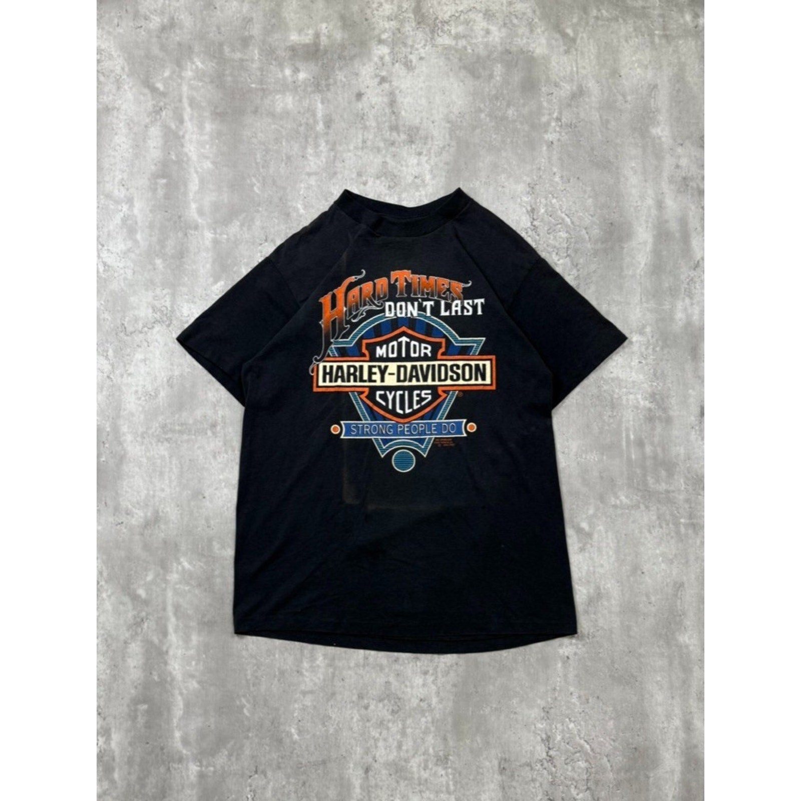 Vintage 1991 Harley Davidson 3D Emblem Classic Logo Black T-Shirt Size Large