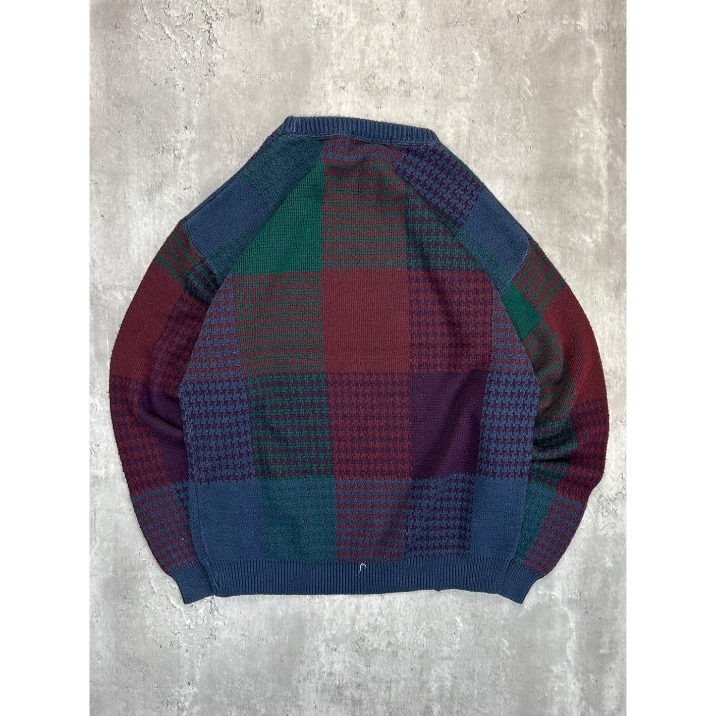 Vintage Enro Plaid Pattern Multicolour Knit Sweater Size LT