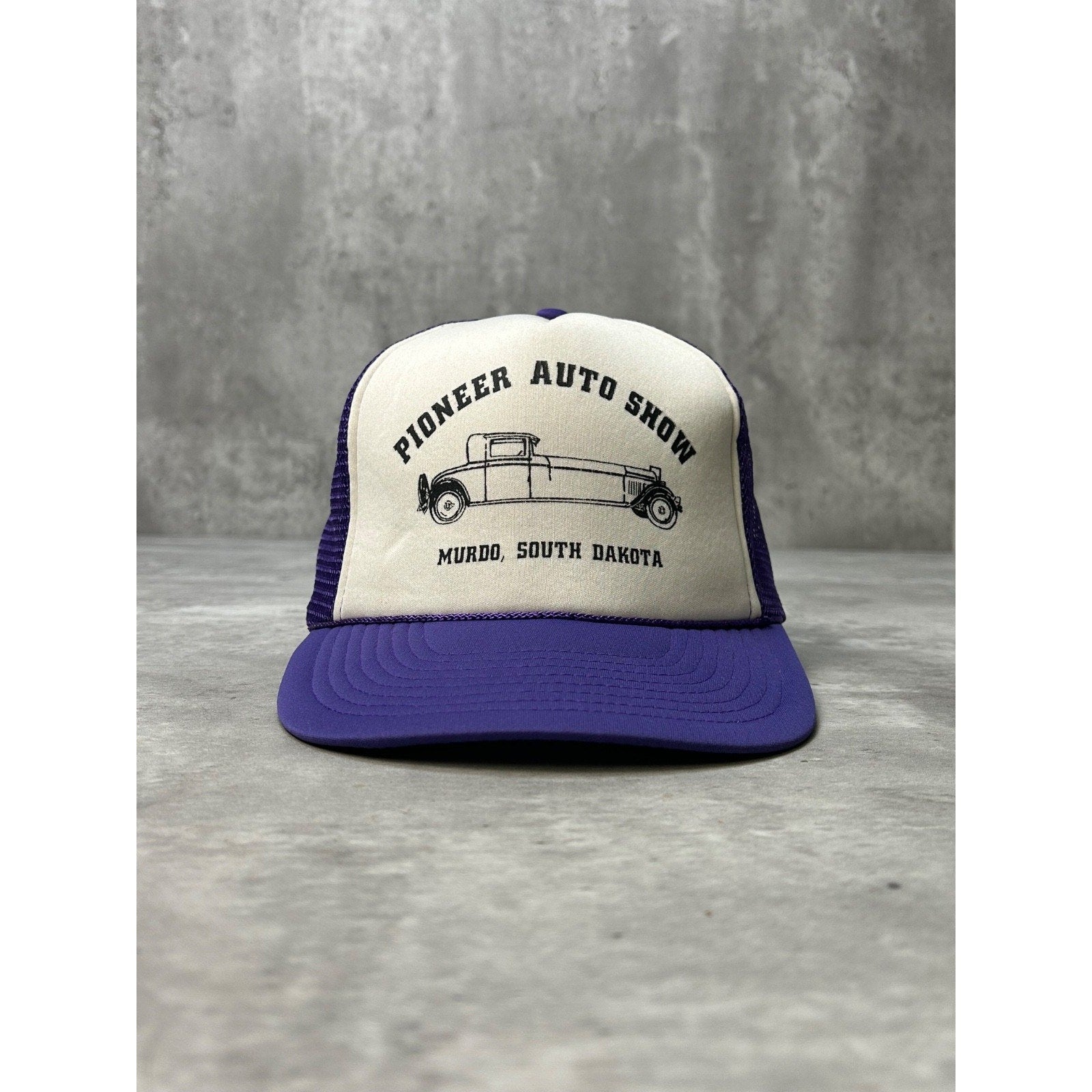 Vintage 80s Pioneer Auto Show Antique Car Graphic Trucker Snapback Hat OSFA