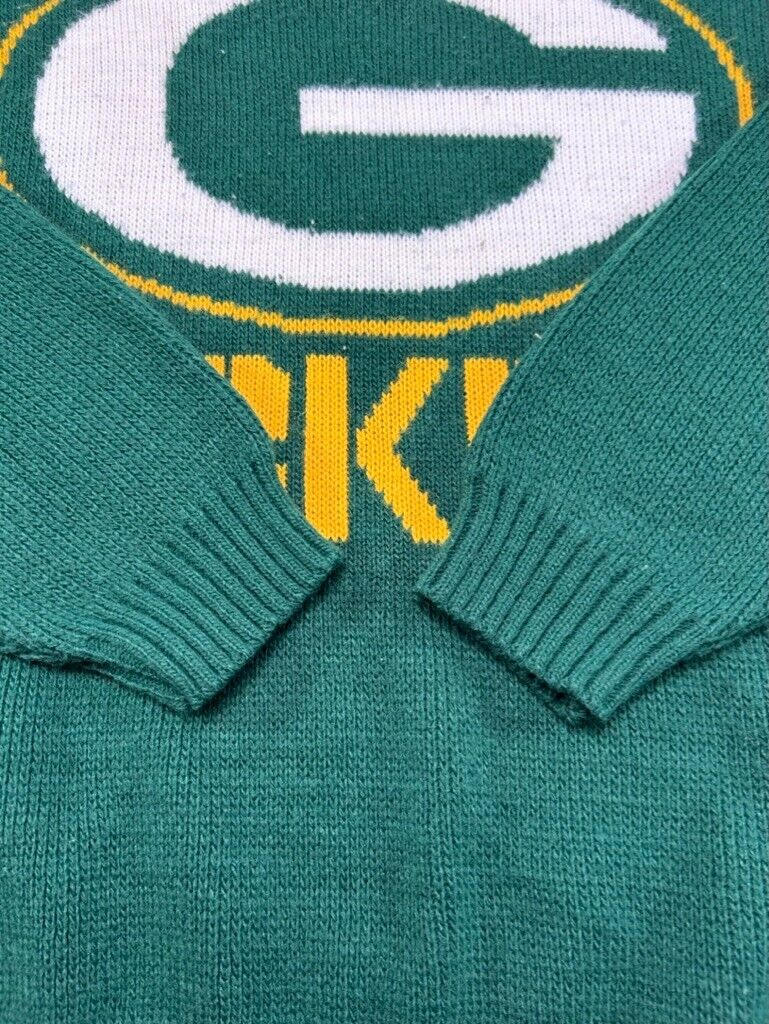 Vintage 90s Green Bay Packers NFL Graphic Knit Sweater Size Large Green