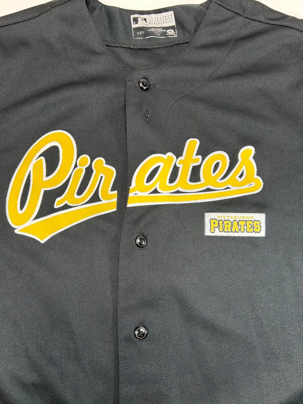 Pittsburgh Pirates MLB Script Spell Out Baseball Jersey Size Medium Black