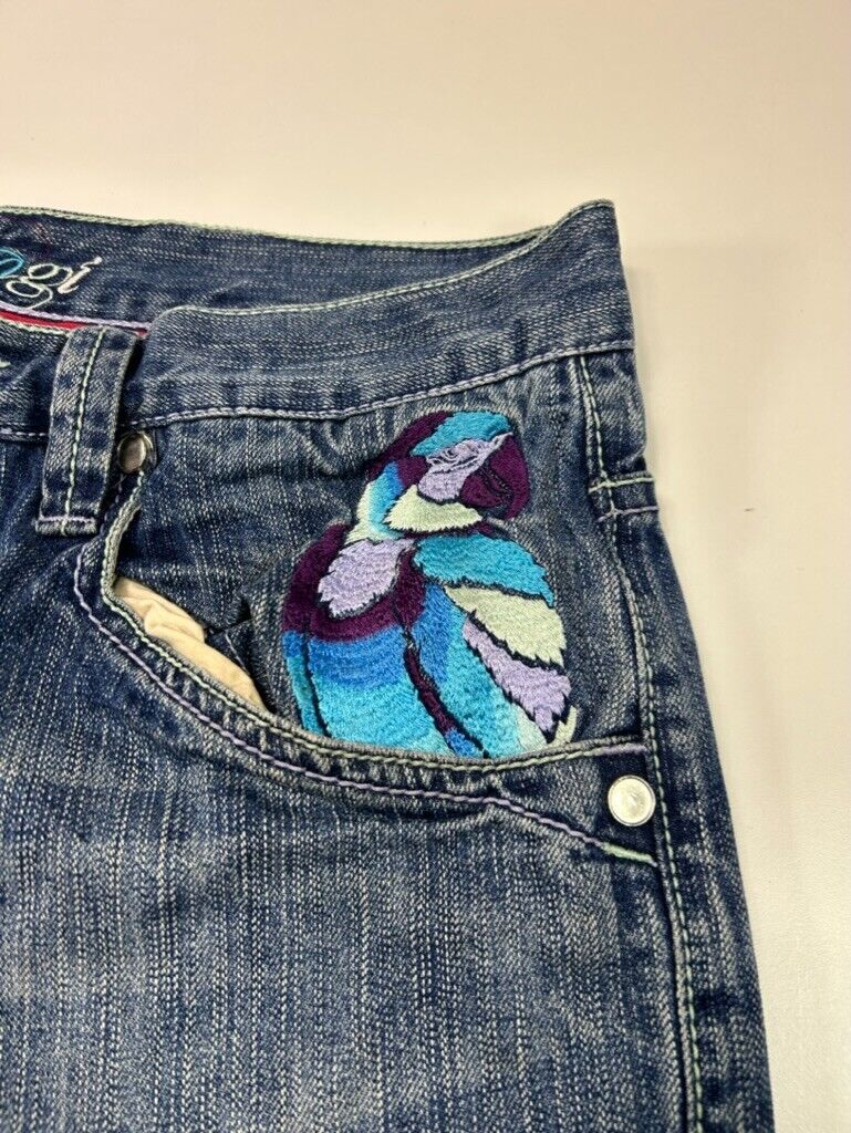 Vintage Y2K COOGI Embroidered Macaw Medium Wash Straight Fit Denim Pants Size 34