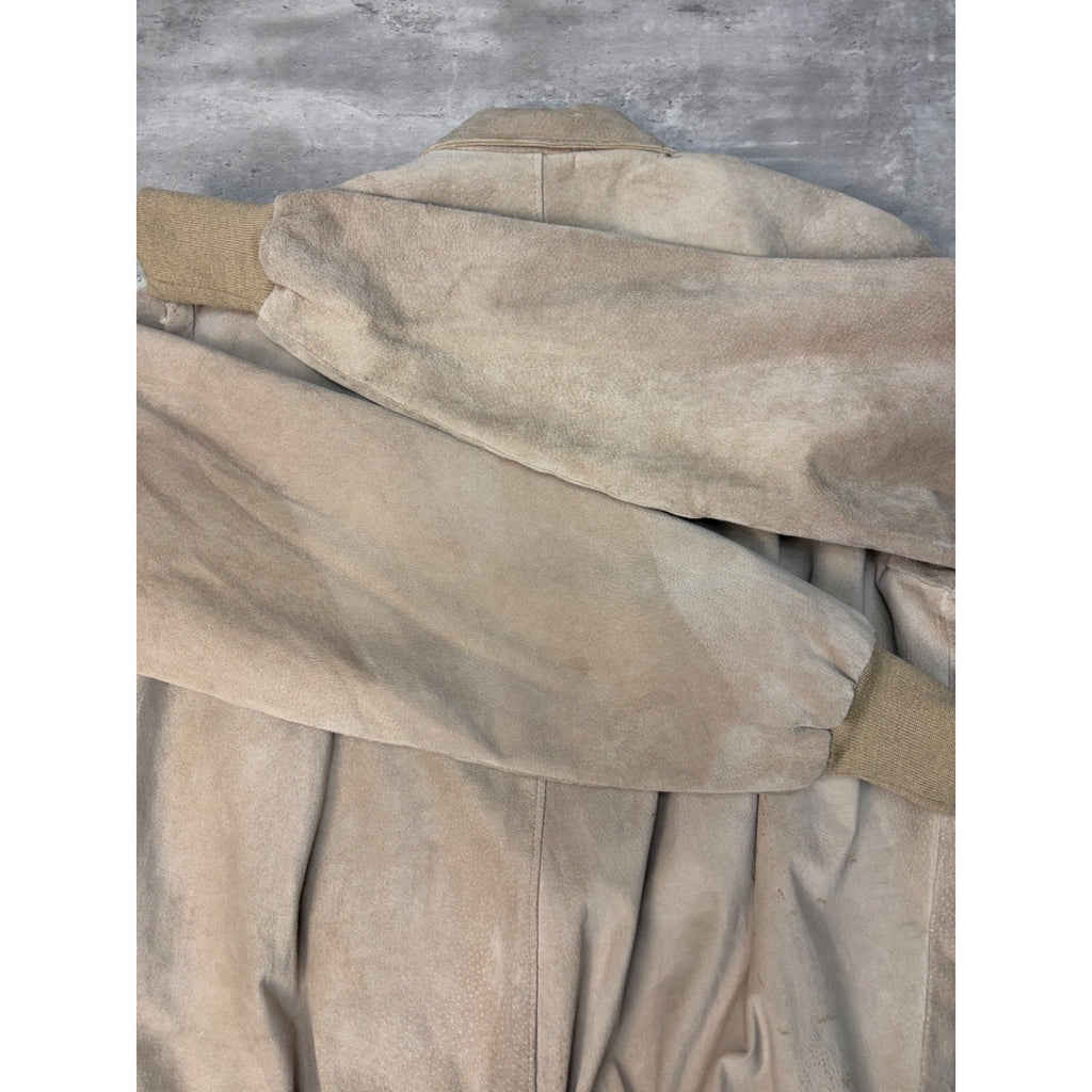 Vintage 90s Suede Earth Tone Full Zip Collared Bomber Jacket Size XL