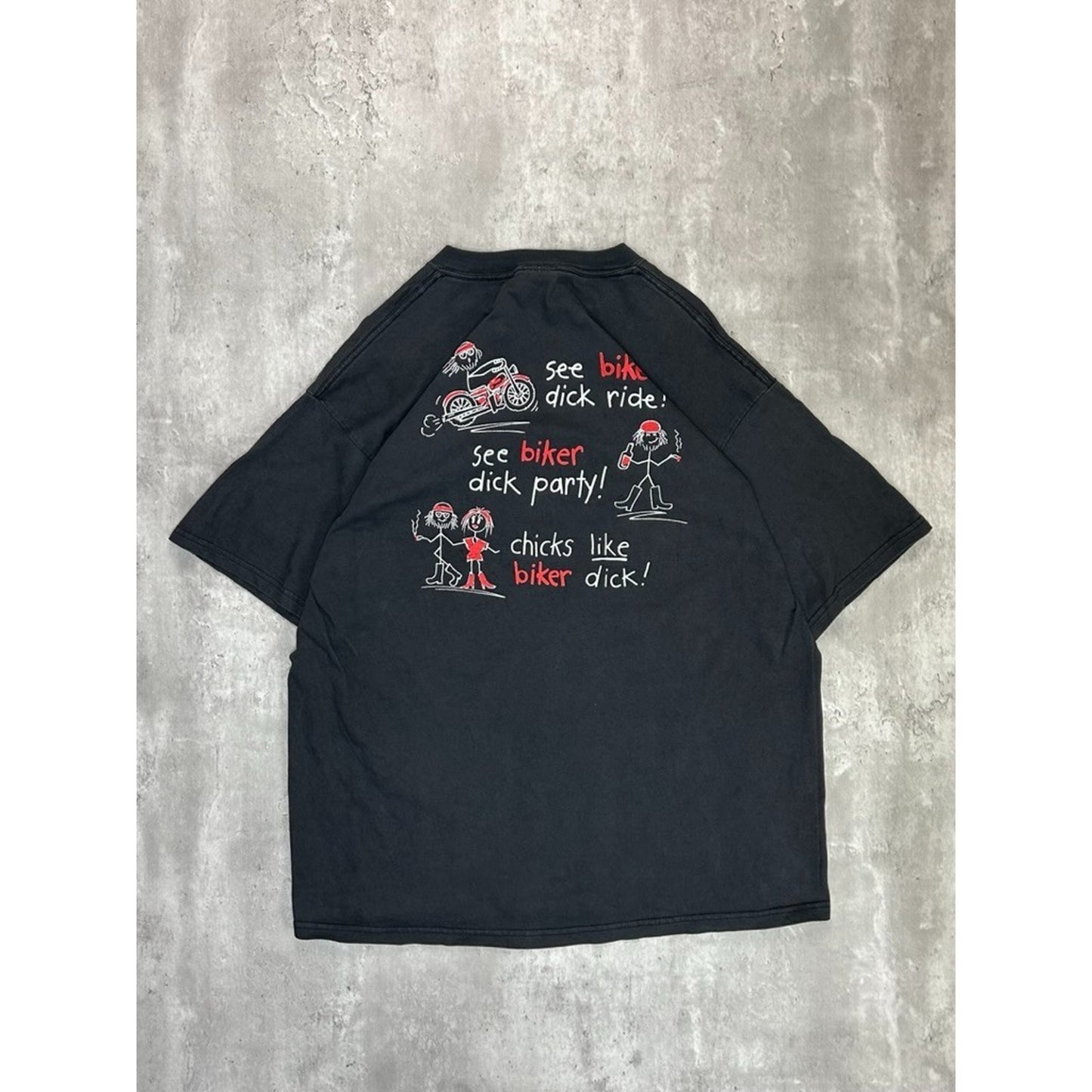 Vintage 90s Stick Figure Biker Comedy Graphic T-Shirt Size XL Black