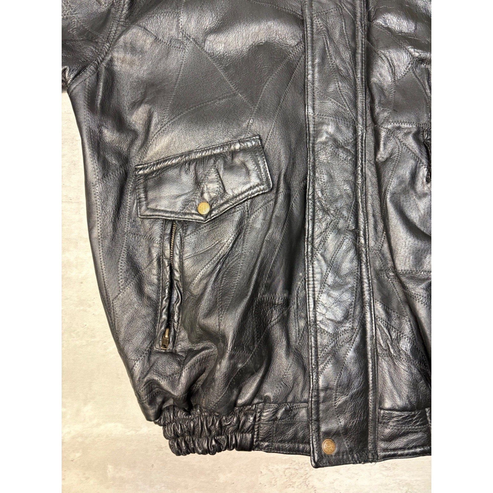 Vintage Leather Full Zip Black Bomber Jacket Size XL
