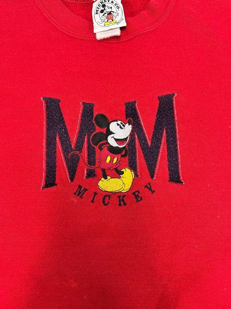 Vintage Disney Mickey Mouse Embroidered Cartoon Character Sweatshirt Size XL Red