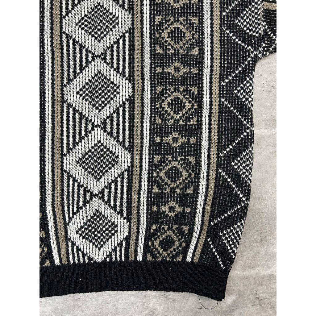 Vintage 80s Sears Geometric Striped Print Pullover Knit Sweater Size Medium
